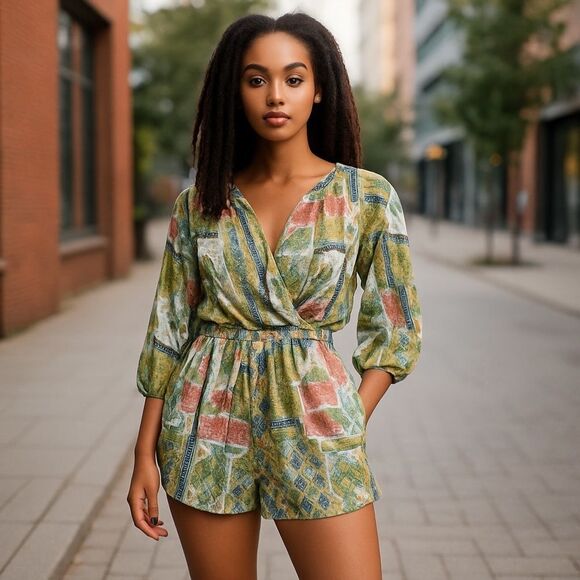 Million Bullpug Wm’s Sz Small V Neck Flowy Lined Lightweight Romper - Picture 1 of 6